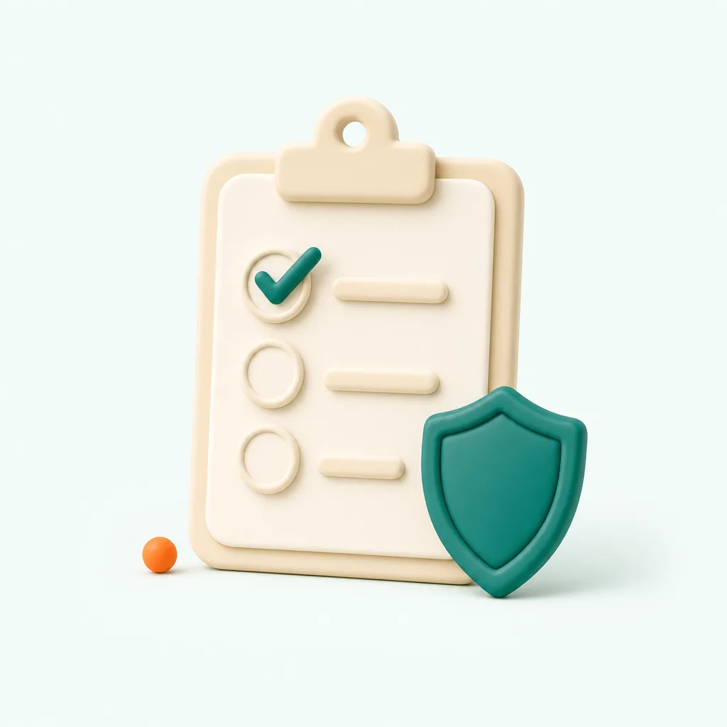 Illustration of a checklist clipboard with a shield badge