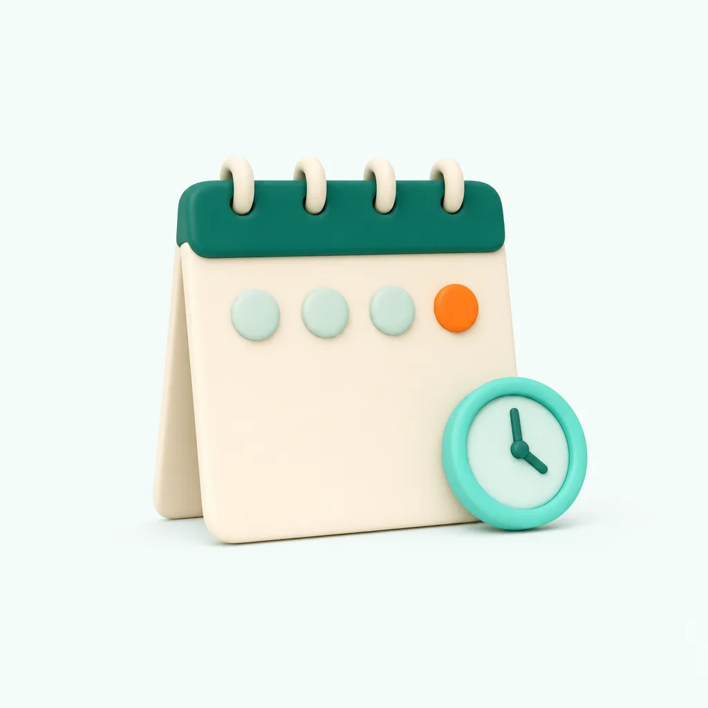 Illustration of a desk calendar with a small clock